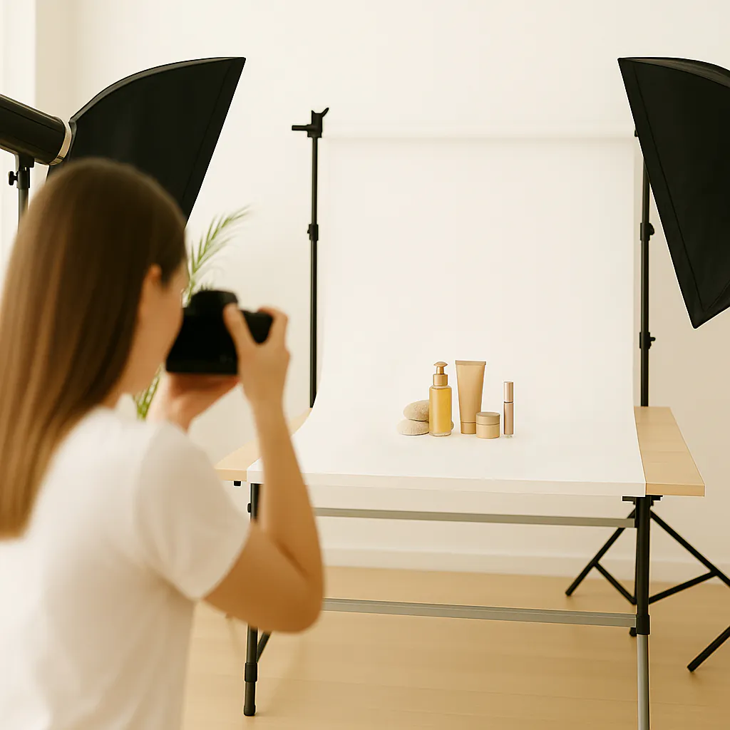 Professional photography setup with product